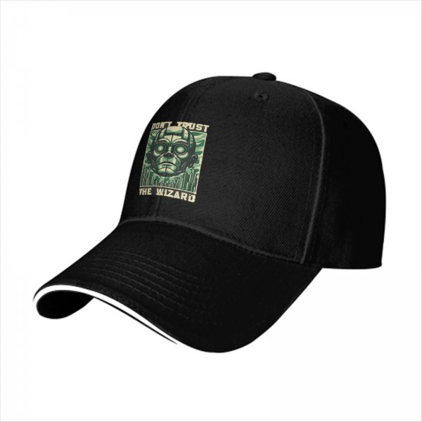 Black baseball cap with 'Don't Trust The Wizard' robot graphic