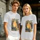 Olive t-shirt with vintage comic style 'I Blew Up The Cat!' print