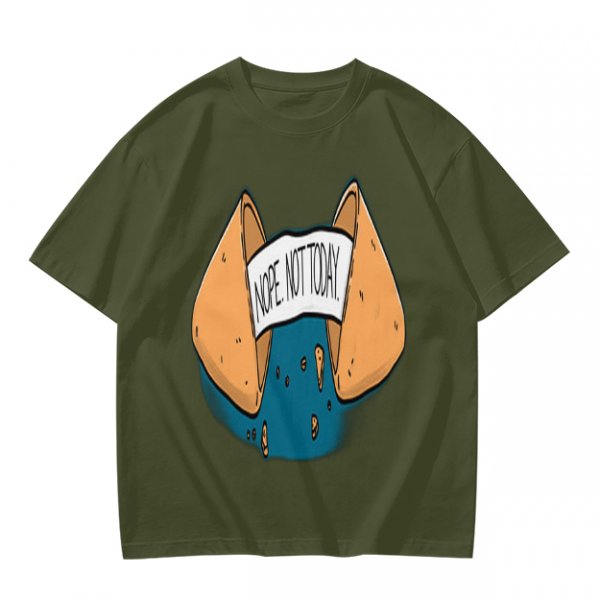 Olive T-Shirt With Funny Fortune Cookie 'Nope Not Today' Print