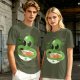 Olive Green T-Shirt With Cute Alien Eating Ramen Graphic