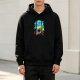 Black hoodie with vibrant anime-style nature scene graphic print
