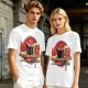 Olive t-shirt with cute cat sushi characters on a wooden platter
