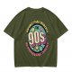 Olive green graphic t-shirt with 90s nostalgic print