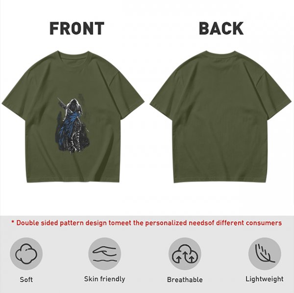 Olive Green T-Shirt With Hooded Fantasy Warrior Graphic Print