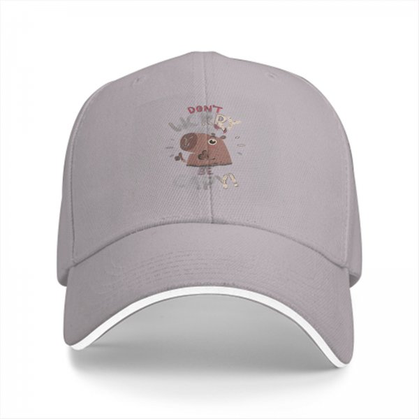 Black Baseball Cap With Don't Worry Be Happy Capybara Print