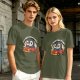 Olive T-Shirt With Cartoon Penguin Driving Car 'My Destination?' Print