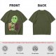 Olive Green T-Shirt With Cute Turtle Holding Coffee Cup Print