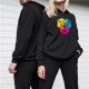 Black Hoodie with Colorful Hexagon Fantasy Art Print
