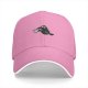 Black baseball cap with a cartoon crow holding a coffee cup