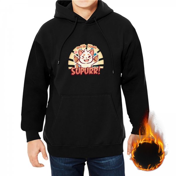 Black Hoodie With Cheering Cat 'You're Doing Supurr!' Graphic
