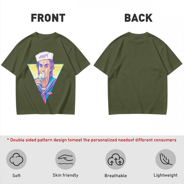 Olive T-Shirt with Steve Harrington Scoops Ahoy Ice Cream Graphic