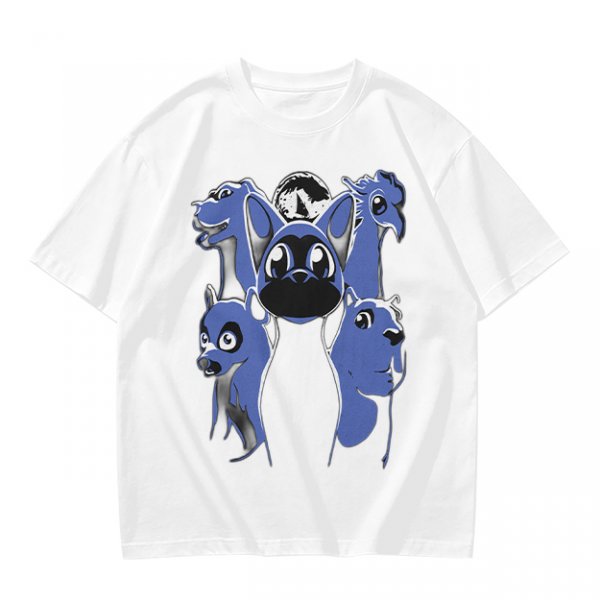 Olive T-Shirt With Blue Fantasy Animal Heads Graphic Print