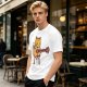 Olive T-shirt with Cute Orange Cat Playing Guitar Graphic