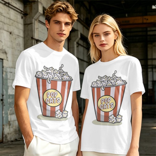 Olive T-Shirt With Pop Cats Popcorn Bucket Graphic