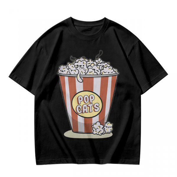 Olive T-Shirt With Pop Cats Popcorn Bucket Graphic
