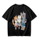 Olive T-Shirt With Cute Cats Enjoying Pizza And Snacks Print