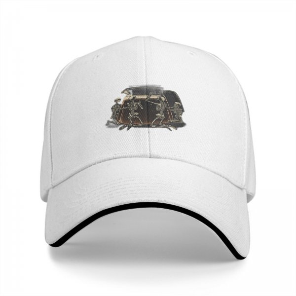 Black baseball cap with skeletons around a toaster graphic