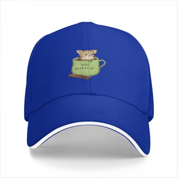Black baseball cap with chihuahua in teacup graphic design