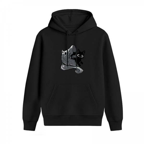 Black Hoodie With Cat Emerging From Helmet Graphic