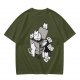 Olive T-Shirt With Playful Cats Emerging From Printer Graphic
