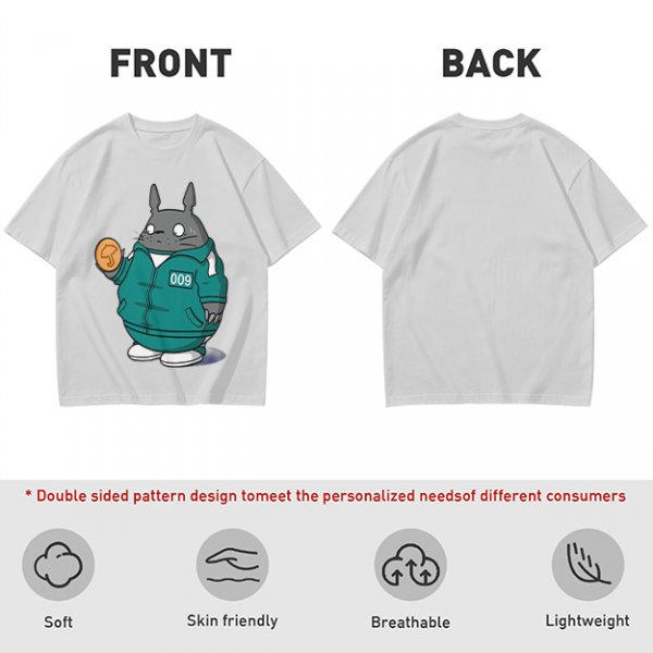 Totoro in Squid Game tracksuit holding umbrella honeycomb cookie t-shirt