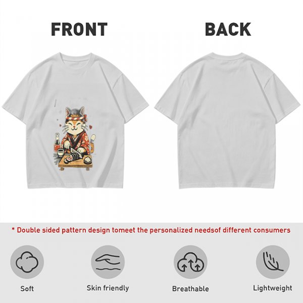 Olive T-Shirt Featuring a Cute Cat Sushi Chef Illustration