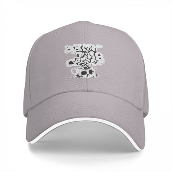 Black baseball cap with drink fine coffee skull cup graphic