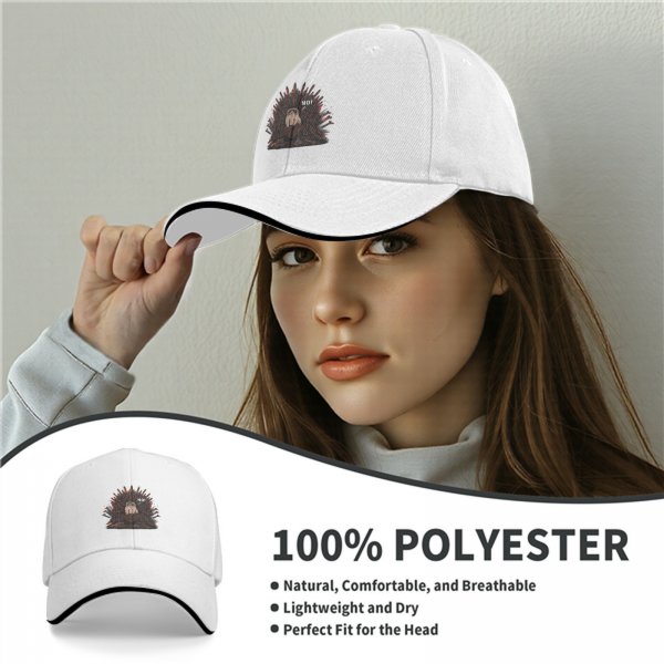 Black baseball cap with sloth on iron throne graphic that says NO