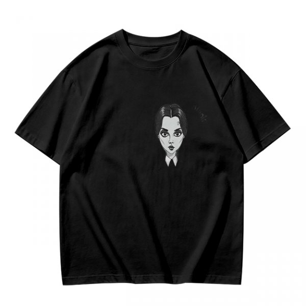Oversized Olive T-Shirt With Wednesday Addams Portrait Print