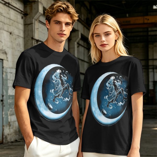 Olive T-Shirt With Crescent Moon And Dancing Spirit Graphic