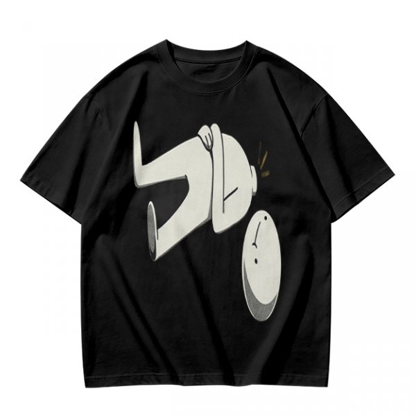 Olive T-Shirt With Surprised Cartoon Figure And Separate Face Print