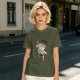 Olive Green T-Shirt with 'Hello Monday!' Coffee Character Graphic