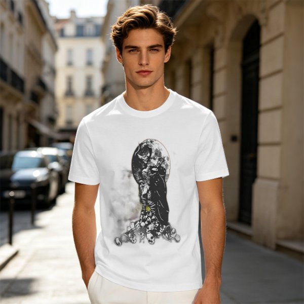 Olive T-Shirt With Dark Grim Reaper And Skull Pile Graphic