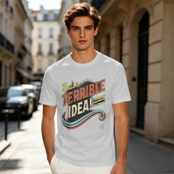 Olive T-Shirt With That's a Terrible Idea! Retro Graphic Print
