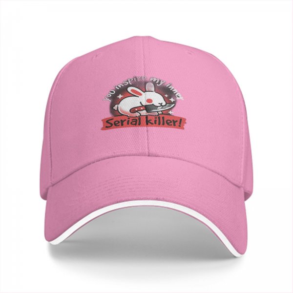 Black baseball cap with 'You inspire my inner serial killer' bunny graphic