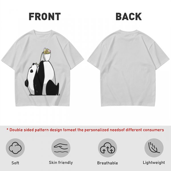 Olive T-Shirt With Panda Balancing Ramen Bowl Print