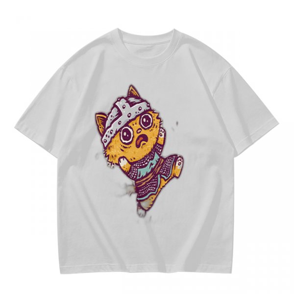 Olive T-Shirt With Scared Viking Cat Graphic Print