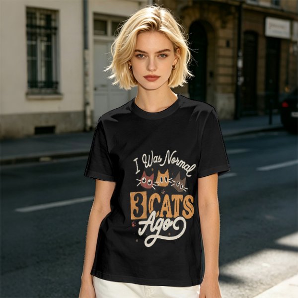 Olive Cat Lover T-Shirt With 'I Was Normal 3 Cats Ago' Print