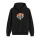 Black hoodie with cute crying cloud rainbow thunder graphic design