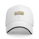Black baseball cap with cartoon tacos gathered around a campfire graphic