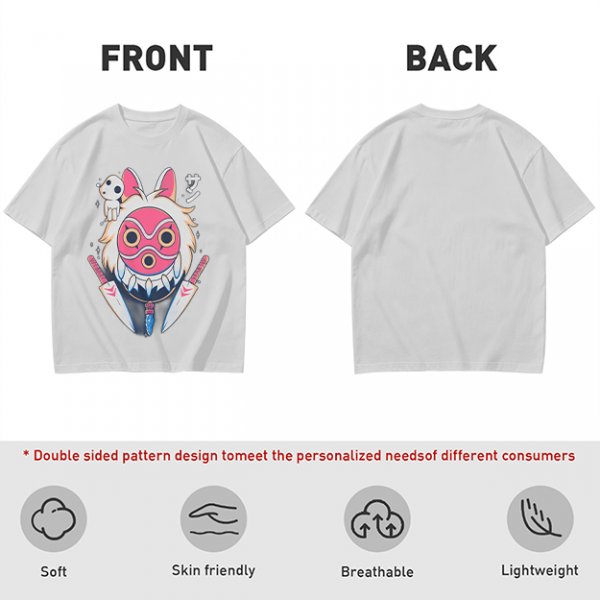 Olive T-Shirt with Princess Mononoke Mask and Kodama Print