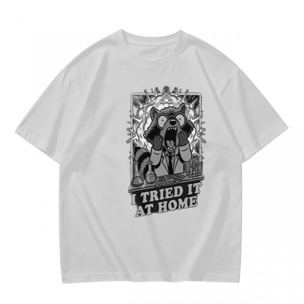 Olive Graphic Tee With Shocked Raccoon Scientist I Tried It At Home Print