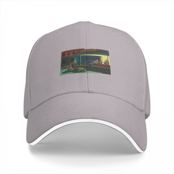 Black Baseball Cap with Night Diner Scene Art Print