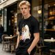 Olive T-Shirt With Tired Unicorn Holding Hot Coffee Print