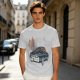Olive Green Graphic T-Shirt with Classic Dark Car and Orange Text Print