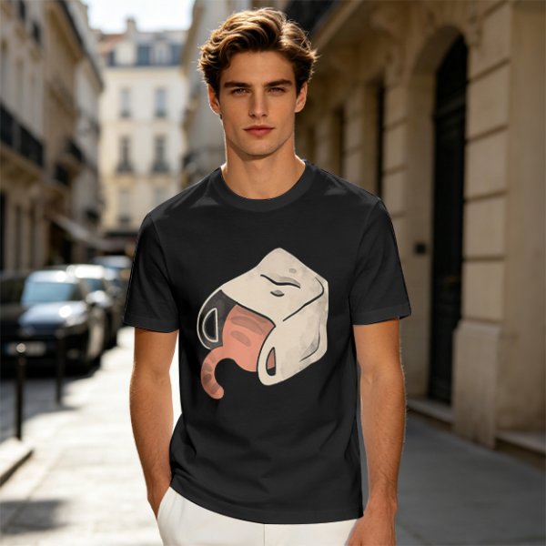Olive T-Shirt With Whimsical Cat Mug Graphic Print