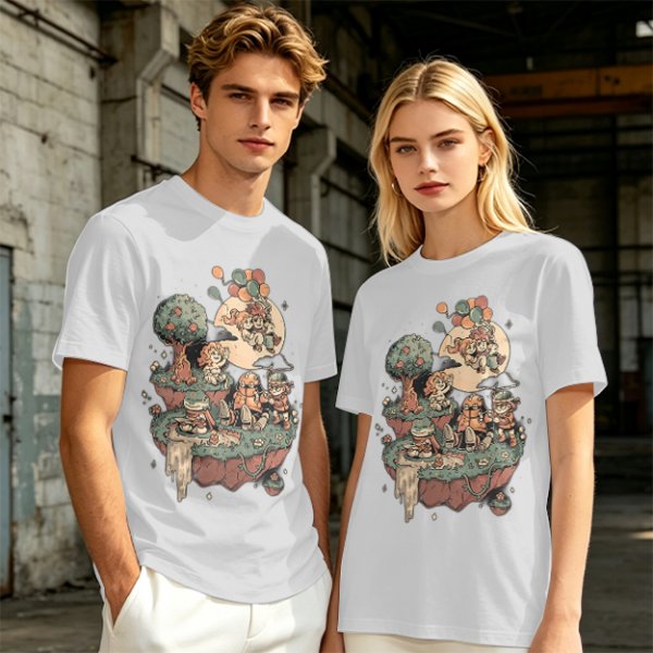 Olive T-Shirt With Whimsical Floating Island Children Art Print