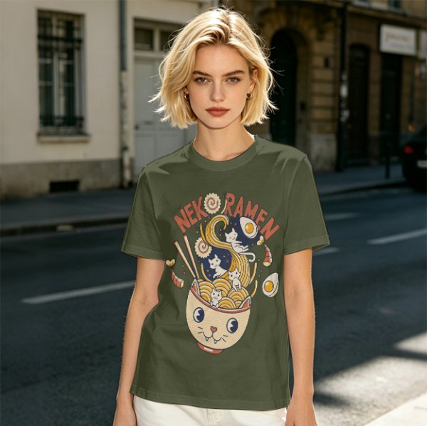 Neko Ramen Cat Bowl Graphic T-Shirt Design