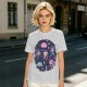 Olive T-shirt with Chibi Fantasy Characters and Whimsical Art Print