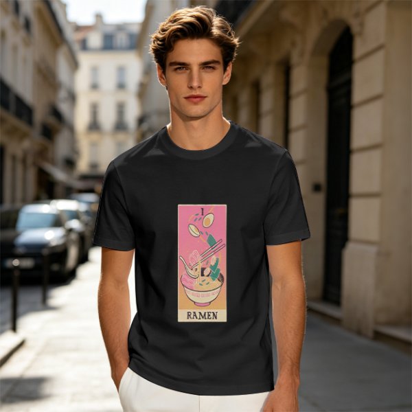 Olive T-Shirt With Ramen Tarot Card Style Graphic Print